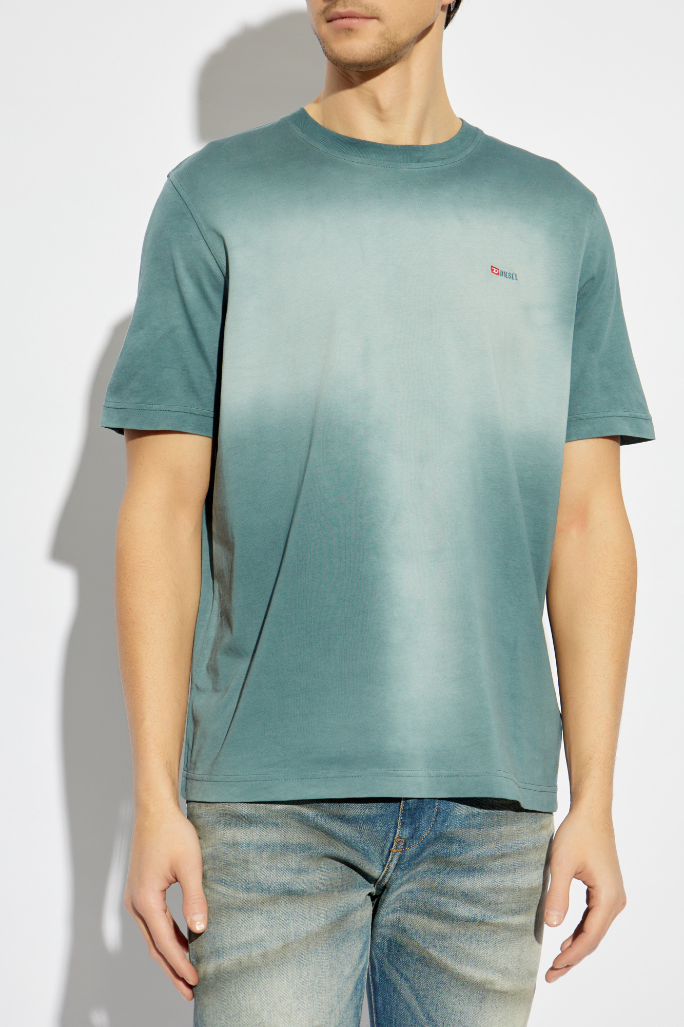 【関税・送料込み】Diesel T-shirt T-adjust-r15 Men's Faded T-shirt with micro logo embroidery | Blue | Diesel
